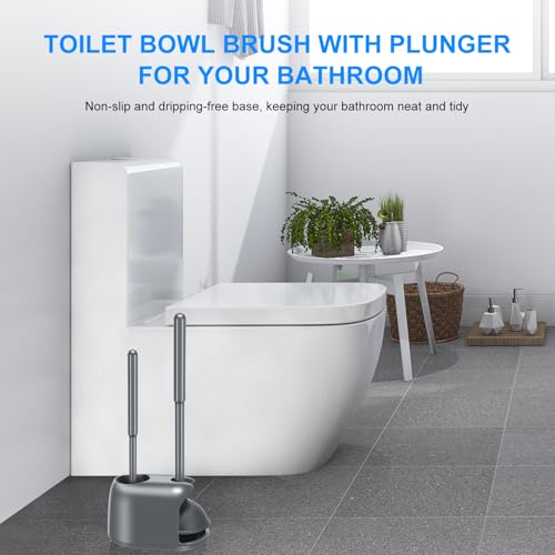 SetSail Toilet Brush and Plunger Set, Semi-Hidden Toilet Plungers, Gray - color: Gray, size: 1 pack
