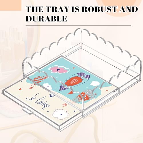 GlikCeil 1 Pcs 12" x 12" Acrylic Scalloped Tray Large Clear Acrylic Tray with Drawer for Insert Customizable Photos, Art, and Fabric Scalloped Basket for Needlepoint Napkin Frame Display Messages - size: 12" X 12"
