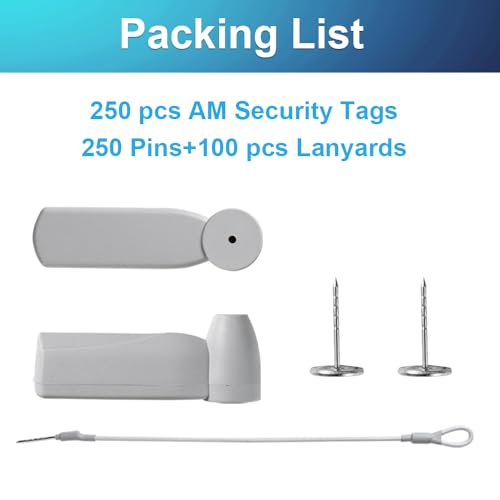 250Pcs 58Khz AM Security Clothing Tags Grey Retails EAS Clothes Tag with 250 Pins and 100 Lanyards - style: 250 Gray Tags + 100 Lanyards