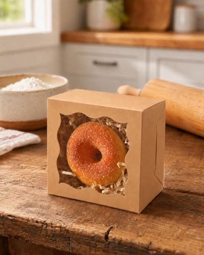qiqee Brown Bakery Box with Window 4x4x2.5 inch 30Packs Macaron Boxes Small Donut Pastry Boxes for Party Mini Cookie Boxes - color: Brown, 30Pcs, size: Small