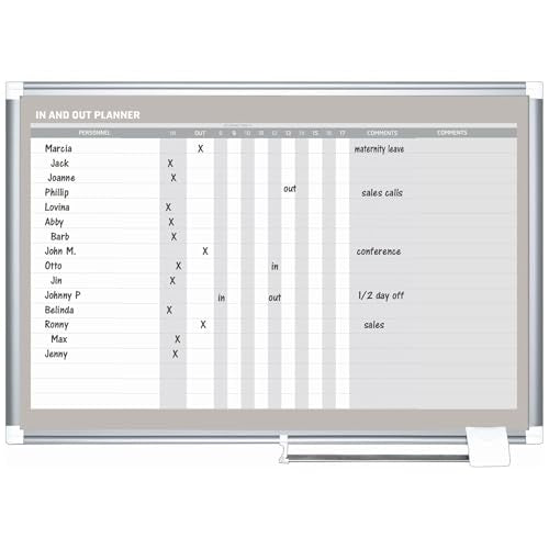 MasterVision in-Out Magnetic Dry Erase Board, 36 x 24, White Surface, Silver Aluminum Frame