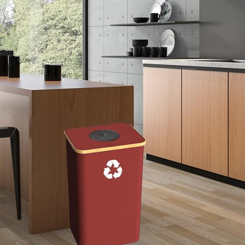 Recycling Bin for Kitchen Indoor Home, Large 100L/ 26 Gallon Recycle Bin with Lid Removeable Reusable Inner Bag Bottle Can Glass Waste Plastice Stickers (Red, 26 Gallon) - size: Red-26Gallon