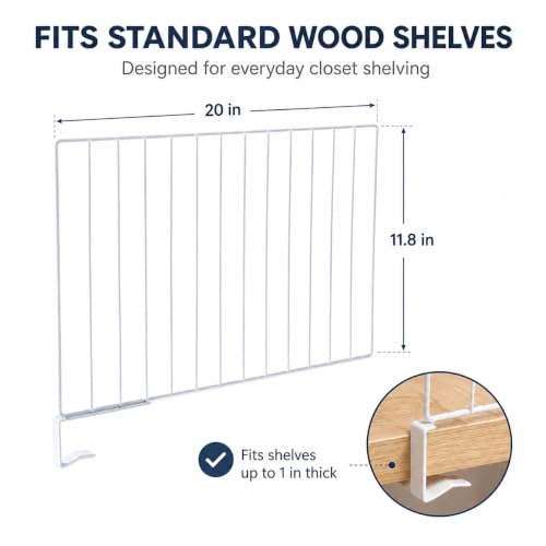 Baluue Shelf Dividers for Closet Organization, Clip On Shelving Separators for Wood Shelves Purse Organizer for Closets Sweater Clothing and Linen Storage 20 X 11. 8 Inch
