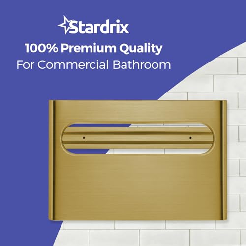 Stardrix Slim Brushed Gold Stainless Steel Toilet Seat Cover Dispenser – Designer Wall-Mount Holder with Curved Edges and Large Capacity for Single or 1/2 Fold Covers, Aesthetic and Modern Look - color: Brushed Gold