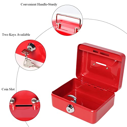 Small Cash Box with Lock and Slot - Jssmst Metal Coin Bank Piggy Bank for Adults and Kids, Red(SMCB0303N) - color: Red, size: XS(4.92")-slot
