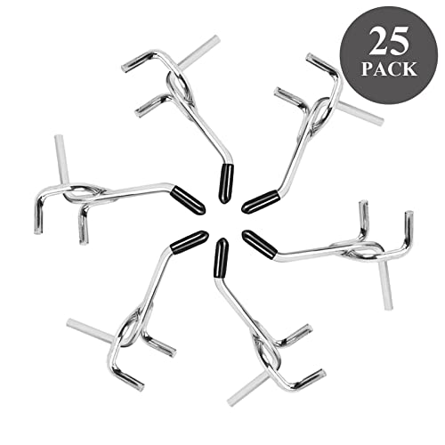 25 Pack Pegboard Hooks 2 Inch L Shape Galvanized Metal Heavy Duty Peg Hooks with 50Pcs Rubber Tipped Fit for 1mm/0.04inch Thick Peg Board Pegboard Hook for Organizer Garage Kitchen Office Store - size: 2 Inch