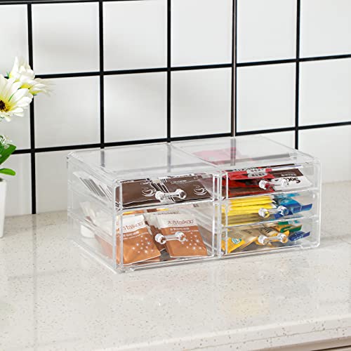 Cq acrylic Clear Stackable Storage Drawers,5 Drawers Acrylic organizers For Vanity Counter,Large Plastic Clear Drawer Organizers For Bathroom Medicine,Craft,Beauty Supplies,Pack of 1 - size: 4 Small Drawers, 1 Medium Drawer