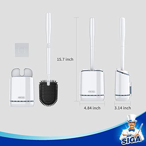 MR.SIGA Toilet Bowl Brush and Holder, Wall Mounted Toilet Brush, White - color: White, size: 4.8"L x 3.1"W x 15.7"H
