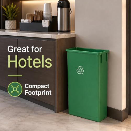 23 Gallon Slim Rectangular Commercial Trash Can, Heavy Duty Plastic Indoor Waste Bin for Kitchen, Office, Restaurant, School, Restroom & Janitorial Use (Green, No Lid) - color: Green