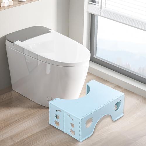 7inches Foldable Toilet Stool (Blue), Healthy Bathroom Squatting Posture Poop Stool with Anti-Slip Feet, A Good Helper to Effective Relief of Constipation, Easy to Storage Toilet Squat Stool - color: Blue