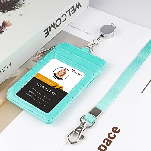 Teskyer ID Badge Holder with Retractable Lanyard, Lanyard Wallet, Cyan - color: Green #02, size: 3.1" x 4.7"