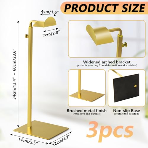 3 Pack Golden Purse Display Stand Adjustable Height 13.5 - 24 In