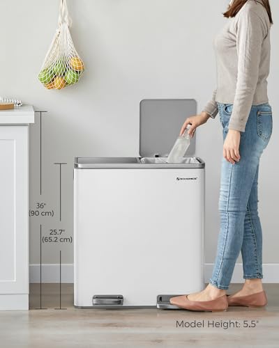 SONGMICS Trash Can, 2 x 8 Gallon (2 x 30 L), White and Gray - color: White + Gray, size: 2 x 8 Gallon