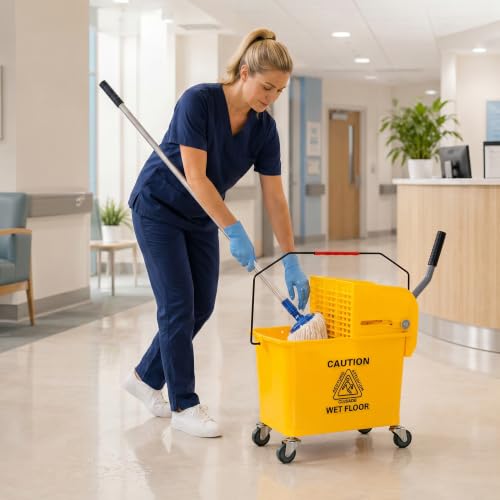 HOMCOM Commercial Mop Bucket Side Press Wringer Wheels 21 Quart Yellow - color: Yellow, size: 21 Quart