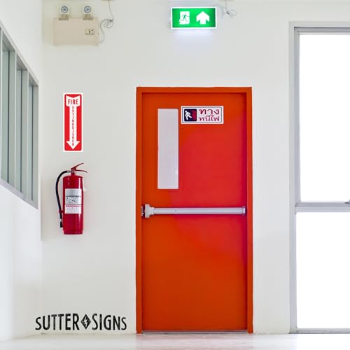 Fire Extinguisher Sign Stickers 12 Pack, 4" x 12" Arrow Down Safety Decal