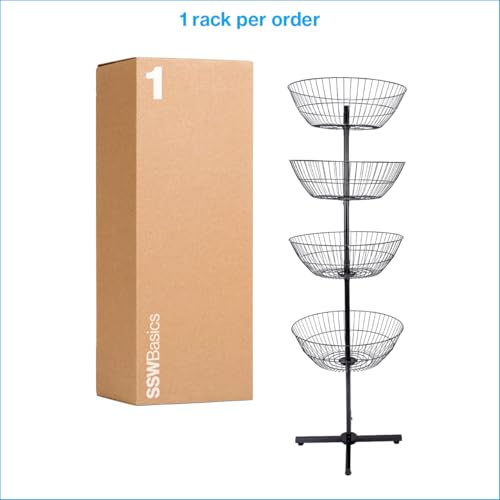 SSWBasics 4-Basket Wire Floor Spinner Rack and Dump Bin (63”H x 22”D) - Each Basket is 8”D x 22” Diameter - Great for Retail, Thrift, and Convenience Stores, Plus Home Organization