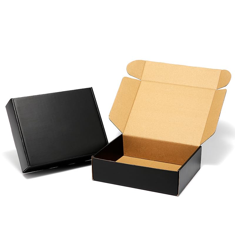 24 Pack 9x8x2 Inches Black Shipping Boxes, Corrugated Cardboard Mailer Box - size: 9''x8''x2''