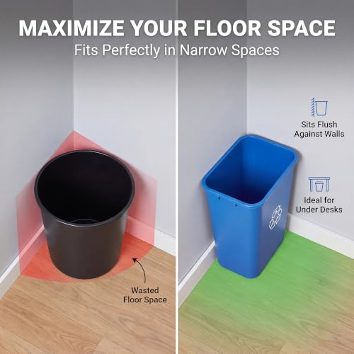 10 Pack, Recycle Wastebasket, 13 Qt. / 3 Gallon Rectangular Wastebasket/Trash Can Kit - Compact Recycling Bin, Slim Design for Business, Kitchen, Household, Workplace, and Dormitory - Blue