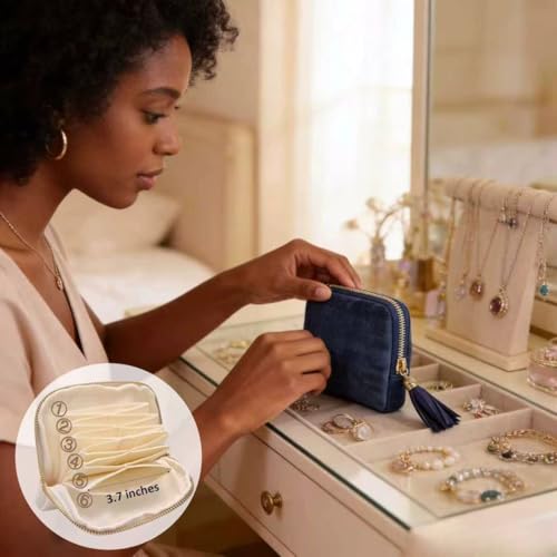 Small Travel Jewelry Pocket Case with Zipper for Women - color: Ocean Blue