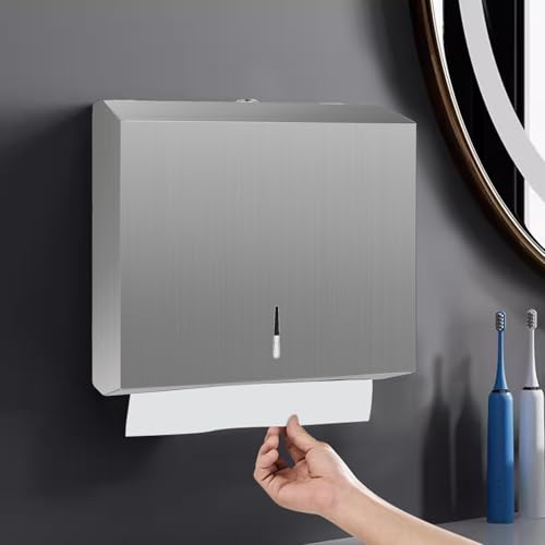 Stardrix Knob Latch (No Key Lock) Paper Towel Dispenser, Wall-Mount, Brushed Stainless Steel, Commercial Large Capacity, Fits 250 C-Fold / 300 Multi-Fold Towels - color: Brushed, size: 250 C Fold/300 Multi-Fold with Knob Latch