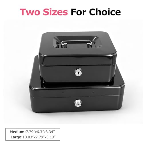 10" Cash Box with Money Tray, Black, Large - color: Black, size: Large