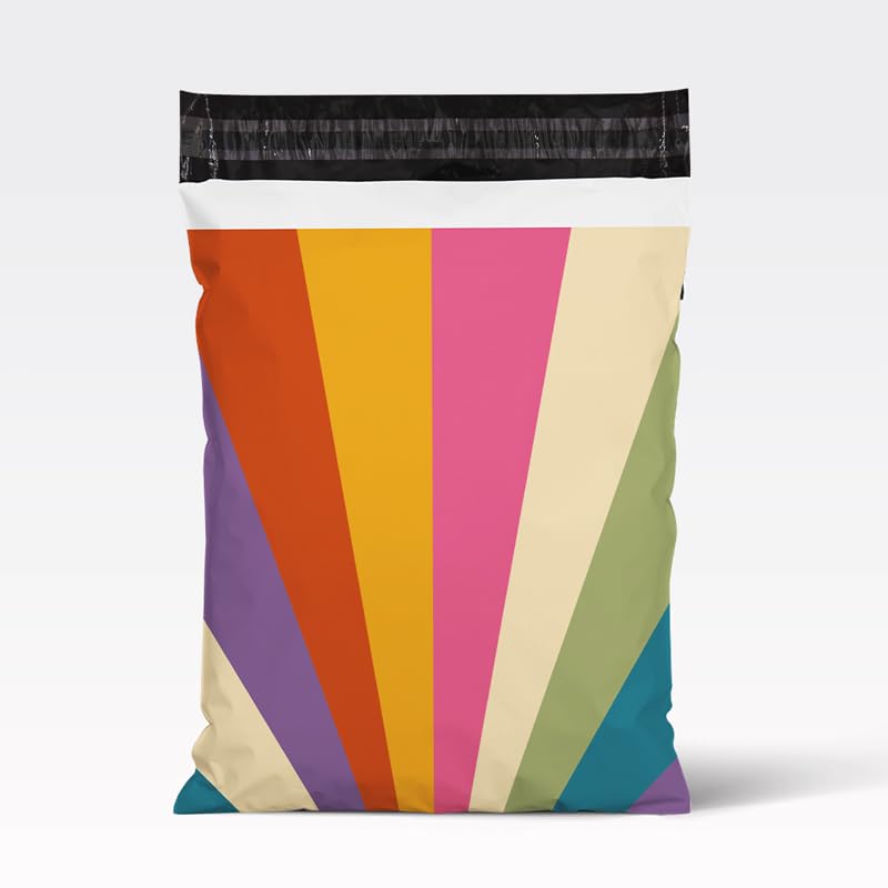 50x Poly Mailers 10x13 Inch Mailing Bags Colorful Thank You Designs with Self Seal Tear & Waterproof Shipping Envelopes for Packaging, Small Business & E-Commerce (Rainbow Thank You) - color: Rainbow Thank You