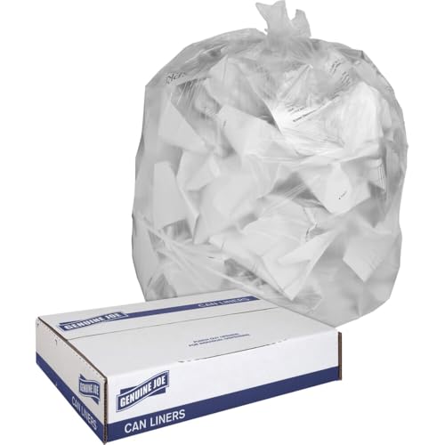Genuine Joe GJO01015 Low-Density Flat Bottom Trash Can Liner, 45 Gallon Capacity, 46" Length x 40" Width x 0.60 mil Thickness, Clear (Box of 250)