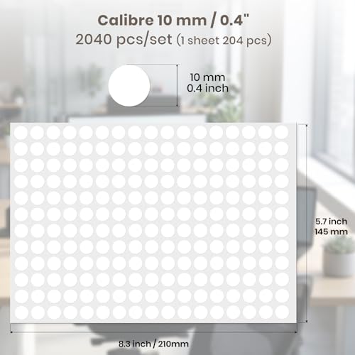 2040 Pcs Dot Stickers 0.4" Color Coding Labels, White - color: White