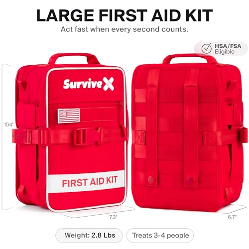 SurviveX Large First Aid Kit, Emergency Kit for 3-4 People - size: Large