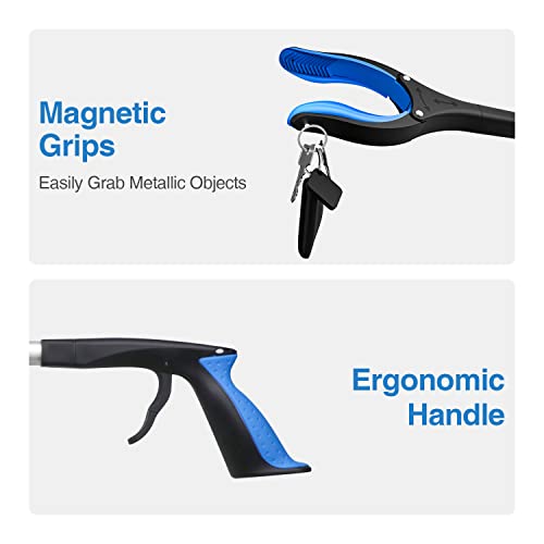 2-Pack Grabber Reacher Tool, 32 Inch Extra Long Steel Foldable Pick Up Stick with Strong Grip Magnetic, 90° Rotating Anti-Slip Jaw, Trash Claw Grabber Tool, Hand Grabber for Reaching, Arm Extension - color: Blue