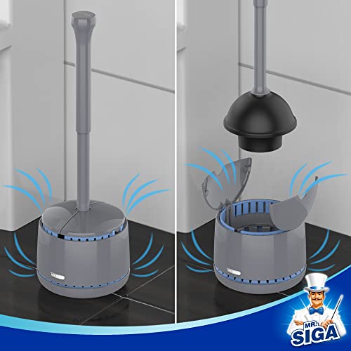 MR.SIGA Toilet Plunger with Holder, Plungers for Bathroom Heavy Duty, Gray - color: Gray