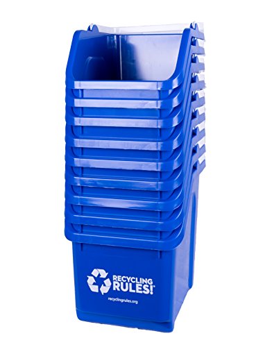 Recycling Rules! 6 Gallon Stackable Recycling Bin Container in Blue, Eco-Friendly BPA-Free Handy Recycler with Handle, 10-Pack - size: 10-pack