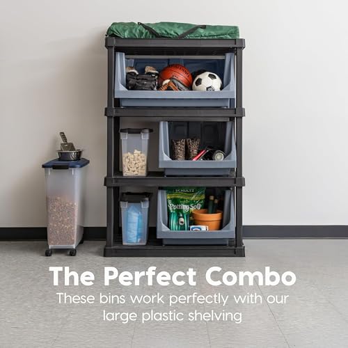 IRIS USA Open Front Storage Bins, Heavy Duty Stackable Bins, 3 Pack, Dark Gray - size: Jumbo - 3 Pack
