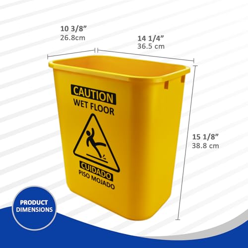 Acrimet Bucket and Wet Floor Sign, Leak Collector Bucket, Caution Wet Floor, Bilingual Safety Sign on Both Sides in English and Spanish, 27 Quart (Plastic) (Yellow Color) (Set of 4)