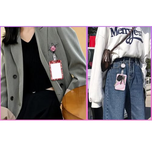 Cute Pink Love Heart Lanyards for ID Badge Holder with Retractable Reel Clip Aesthetic Valentines Girls Women Preppy Lanyards ID Holder Lanyard for Keys Work School Office - color: Pinkheart2