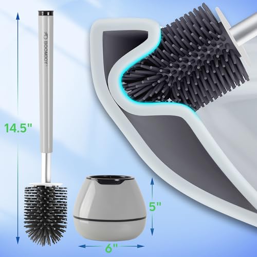 BOOMJOY Toilet Brush and Holder Set, Silicone Toilet Bowl Cleaner Brush, Toilet Scrubber Brush with Tweezers for Bathroom Cleaning, RV Accessories and House Organization Must-Haves - Gray - color: Gray