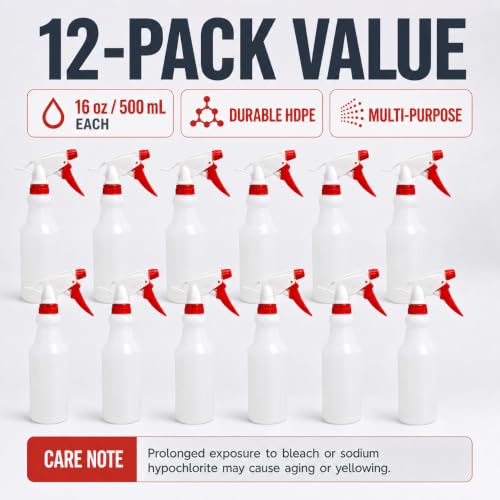 12 Pack 16oz Spray Bottles, Reusable Fine Mist Water Sprayer for Plants, Cleaning, High Output Ultrafine Misting Plastic Spray Bottles for Water, Salon, Garden, Kitchen and Bathroon