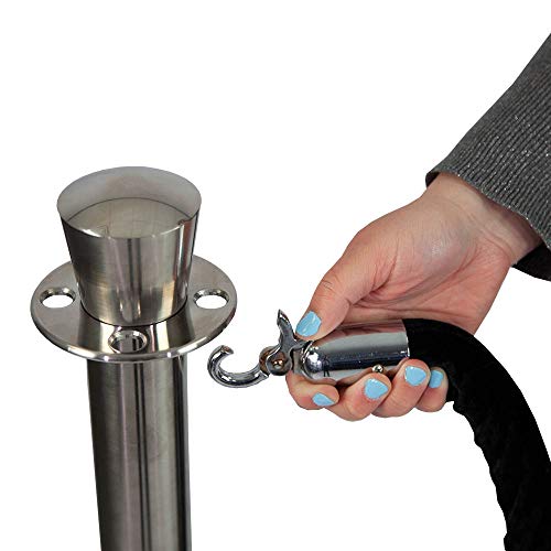 Vispronet Premium Rope Barrier– 39in Tall Stanchion Post with 4.9ft Black Velvet Rope – Includes (4) 3.25ft Tall Poles, (2) Velvet Ropes – 13.5in Diameter Base – Crowd Control Barricade for Events - color: Black, size: 4 Poles