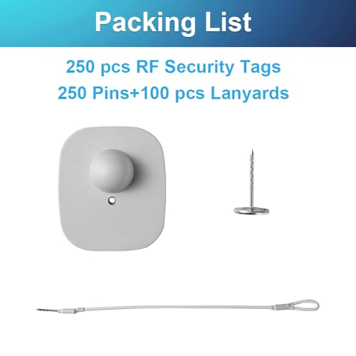 250Pcs 8.2Mhz RF Security Clothing Tags Grey Retails EAS Clothes Tag with 250 Pins and 100 Lanyards - style: 250 Gray Tags + 100 Lanyards