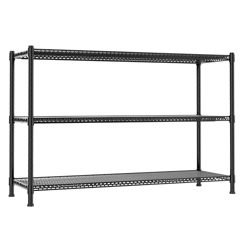 REGILLER 3-Wire Shelf Adjustable Heavy Duty Storage Shelves,Metal Organizer Wire Rack for Laundry Bathroom Kitchen Pantry Closet Garage Shelving(Black,24" Dx59.6 Wx47.6 H) - size: 3tier 24"D x 59.6"W x 47.6"H Without Wheel