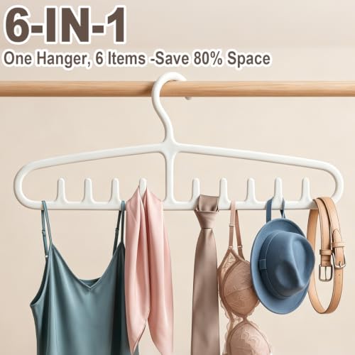 Tank Top Hangers 2 PCS, Space Saving Closet Organizer with 6 Hooks, Durable PP Hangers for Camisoles Bra Scarf, Tie, Belt, Hat, Handbag, White