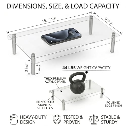 2 Pack Clear Acrylic Riser, Display Stand, Large Transparent Monitor Riser Stand Acrylic Shelf with Non-Slip Feet, Desktop Organizer for Collectibles, Figurines, Cosmetics, Multifunctional Stand - color: 15.7"x8" ,2-Pack