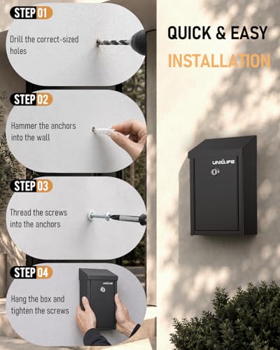 Uniclife Black Metal Donation Box, Wall Mounted Mailbox for Outside - color: Black, size: Key Lock