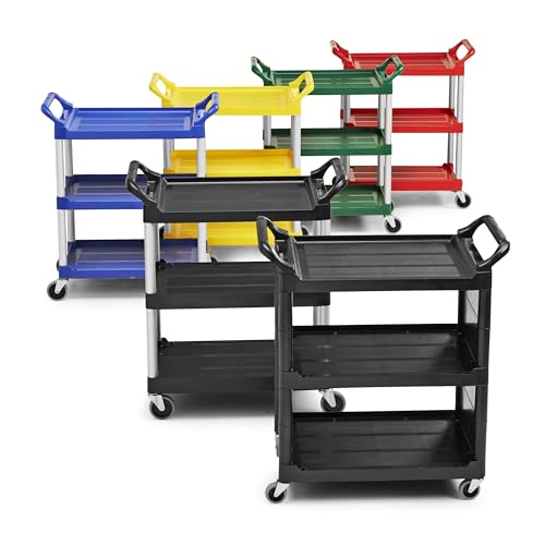 Rubbermaid Commercial Products Heavy Duty 3-Shelf Rolling Service/Utility/Push Cart, 200 lbs. Capacity, Black, for Foodservice/Restaurant/Cleaning/Warehouse/Garage - color: Black