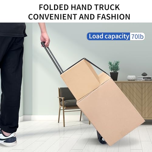 Folding Hand Truck,Portable Platform Luggage Cart Collapsible Dolly with 2 Wheels & 2 Ropes,Utility Portable Expandable Large Chassis Collapsible for Moving Airport Travel Luggage Office Use,Black