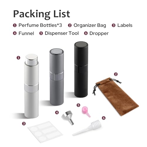 LISAPACK 8ml Travel Perfume Bottle Refillable, 3 PCS Cologne Atomizer Spray - color: 3 Colors3
