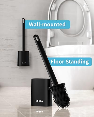 MR.SIGA Toilet Brush and Holder Set, Wall Mounted Toilet Bowl Brush, Black - color: Black