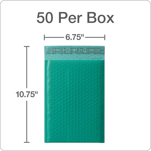 Quality Park Bubble Mailers, 6 x 9, Turquoise Poly Mailers, Padded Envelopes, Shipping Bags, Water Resistant, Self Seal, 50 Per Box (QUA85913) - color: Turquoise, size: 6 x 9