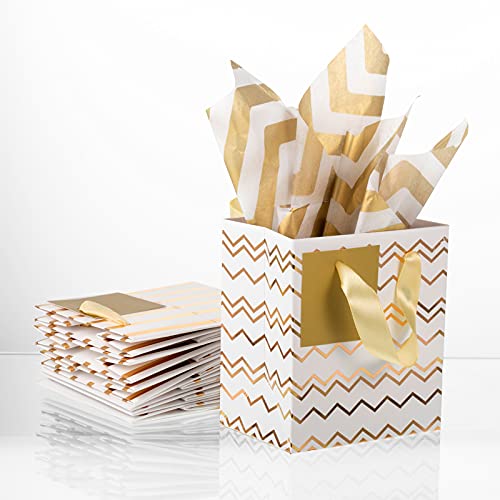 Tenare 12 Pcs Small Gift Bags Bulk,4 x 2.75 x 4.5 Inch,White Gold - color: White Gold, size: 4 x 2.75 x 4.5 Inch