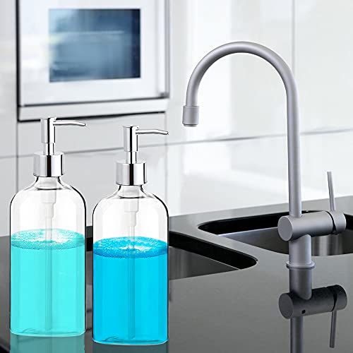 Clear Soap Dispenser with Rust Proof Pump, Waterproof Labels (2 Pack,16 Oz), Plastic Hand Soap Dish Soap Dispenser for Kitchen Bathroom - color: Clear 2 Pack
